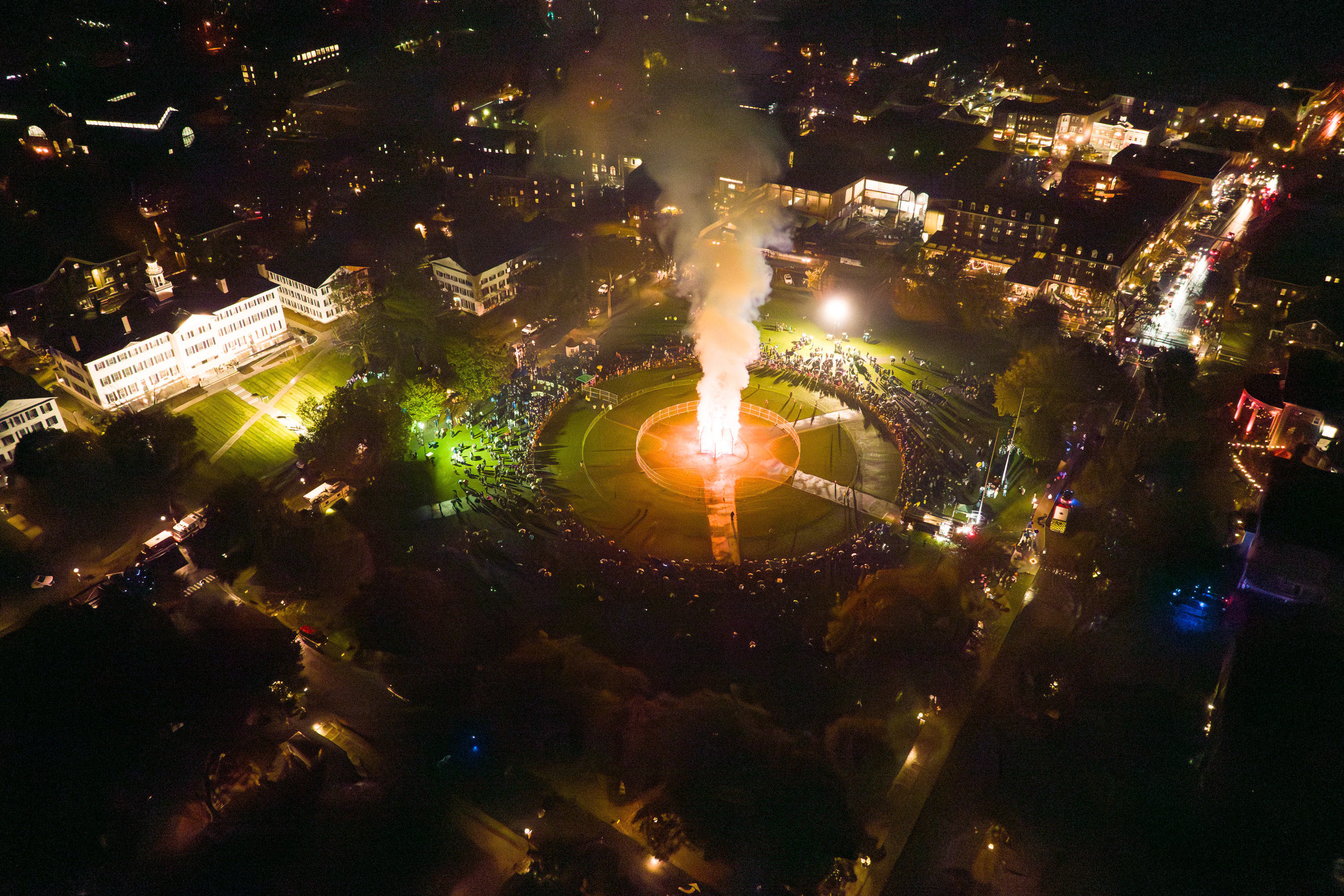 aerial view of the Homecoming 2023 bonfire