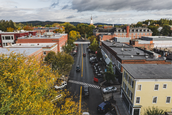 Aerial shot of Main Street in Hanover