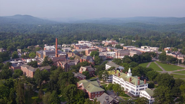 Aerial shot of campus on a summer day