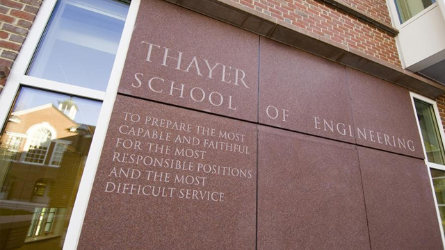 Thayer School of Engineering sign on the side of the Thayer building