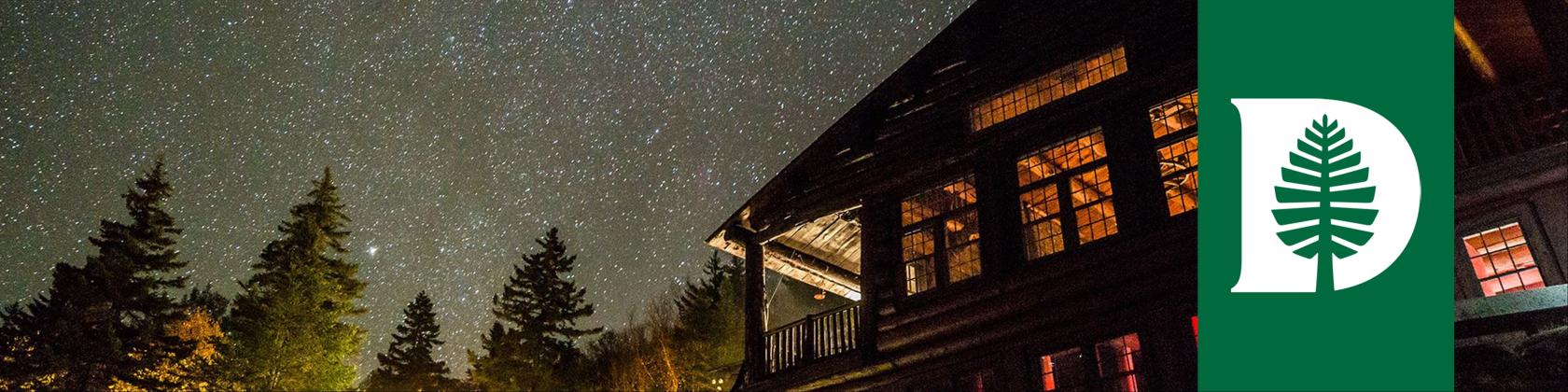 LinkedIn Banner showing the night sky over the Moosilauke Ravine Lodge in summer. 