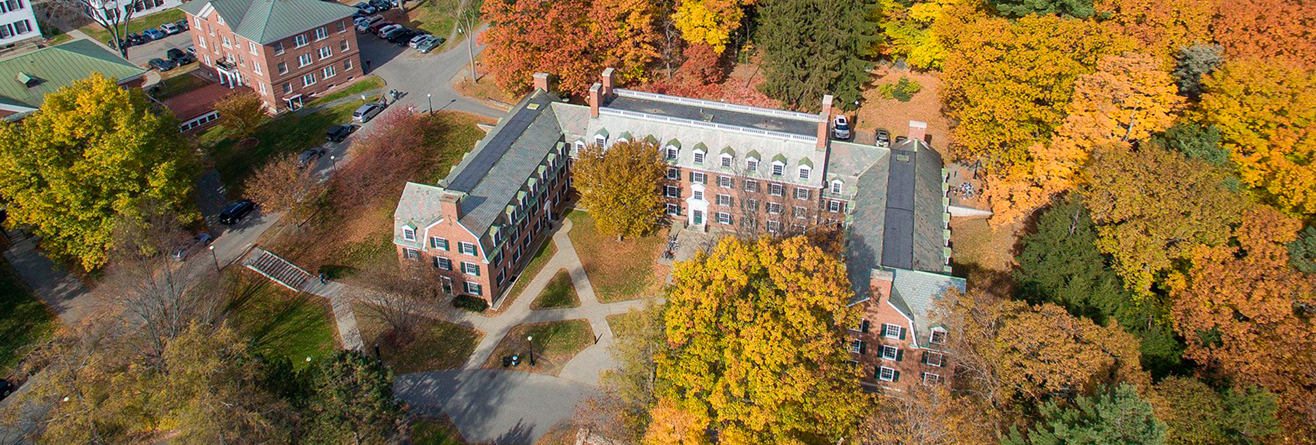 Aerial shot of Ripley Hall in fall