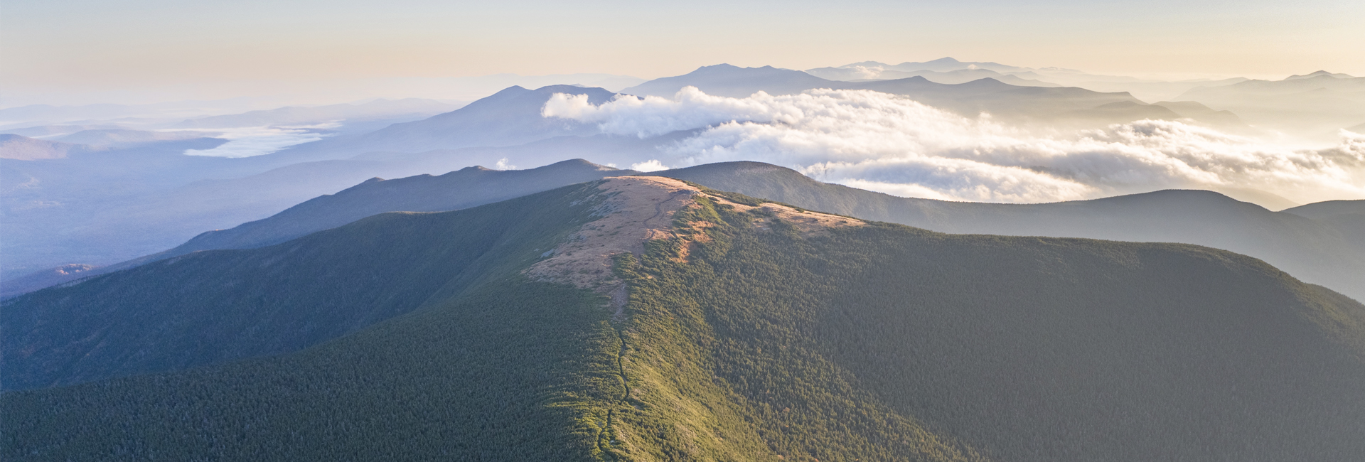 An aerial shot of Mt. Moosilauke on a cloudy day