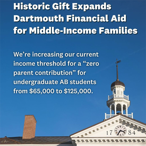 Historic Gift Expands Dartmouth FInancial Aid for Middle-Income Families