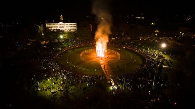 Homecoming bonfire on the Green.