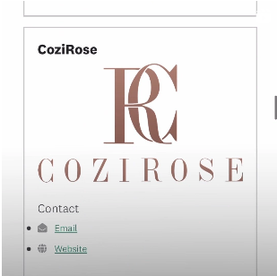 A screen shot of the inside of the Small Business Directory displaying the business CoziRose