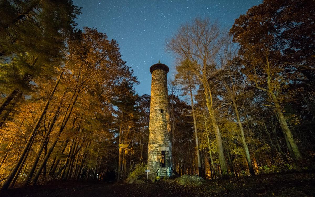 Bartlett Tower at night with a starry sky.