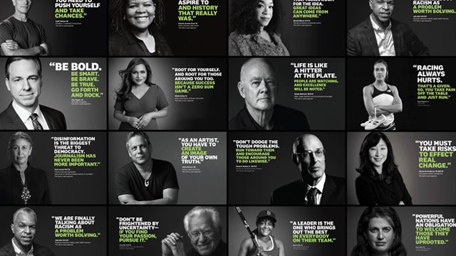 Collage of leadership features with headshots and quotes for each featured leader