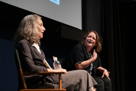 Rachel Dratch and Mary Lou Aleskie on stage at the Back to Class session. 