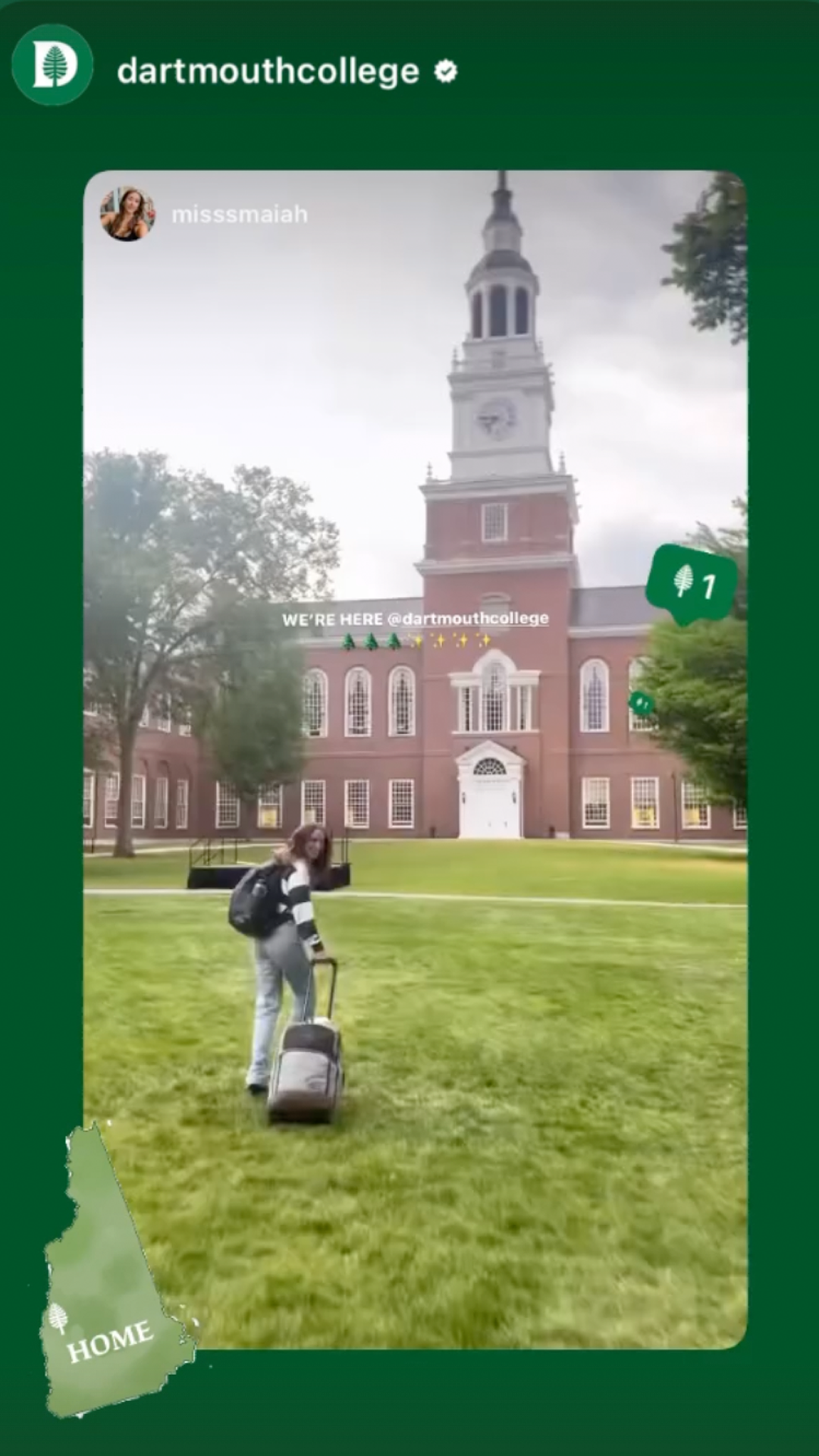 IG story of alums pulling their suitcases across the Green at Reunions 2024