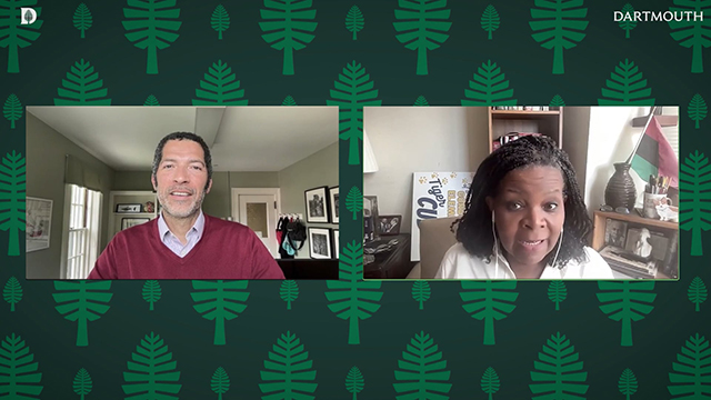 Annette Gordon-Reed and Matthew Delmont on screen during a book club webinar