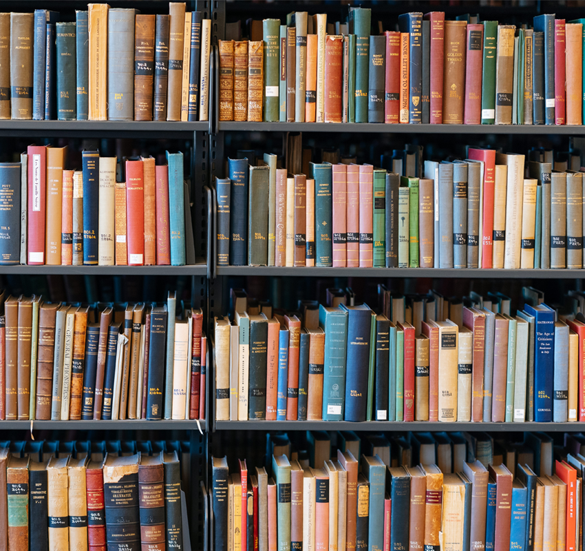 Books on the shelf in a library