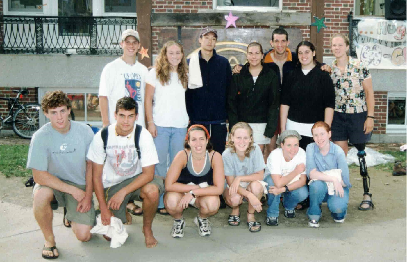 A group of trippies from the Class of 2003 posing in front of Robinson Hall.