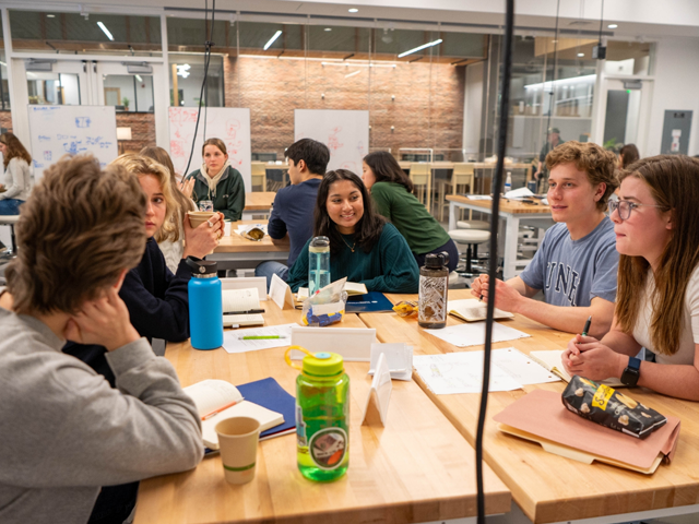 Students collaborating in a classroom