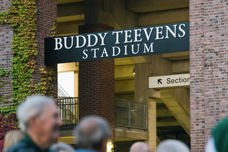 The Buddy Teevens Stadium sign