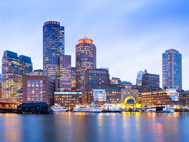 Evening skyline Boston Harbour