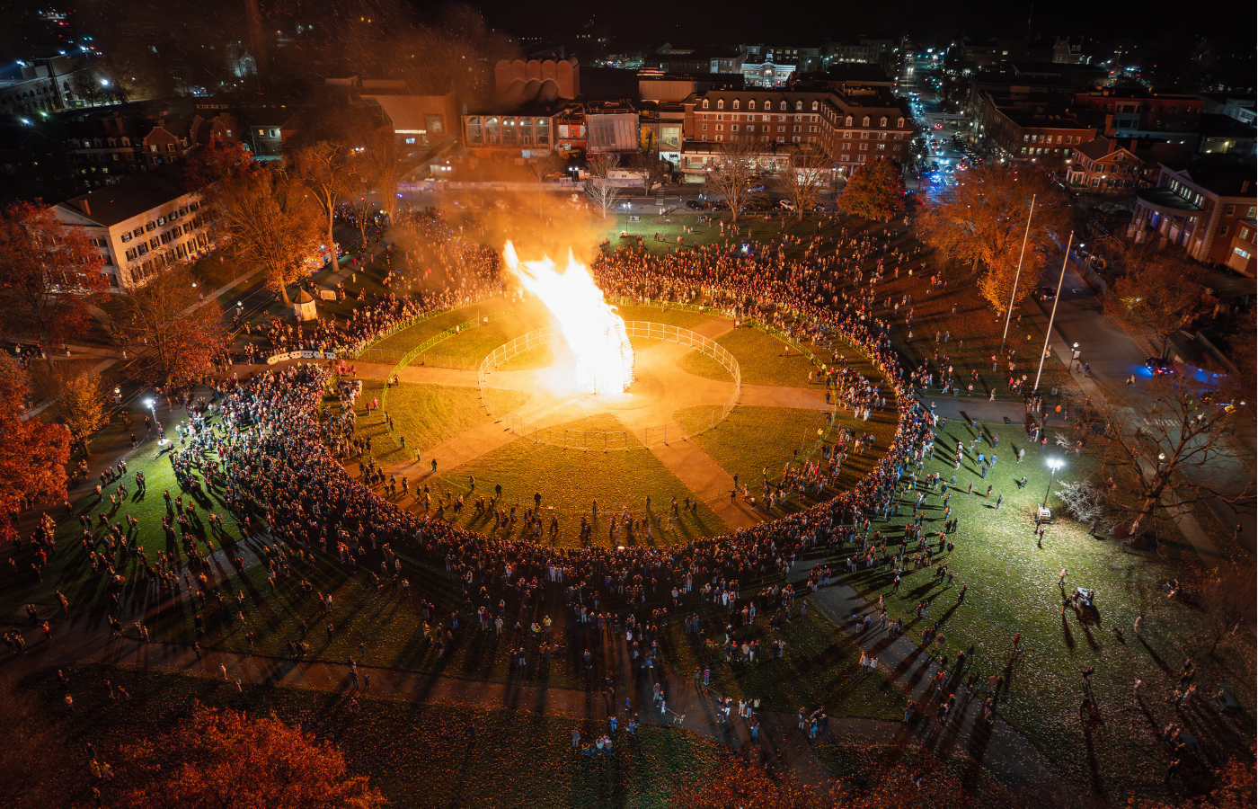 An aerial shot of the bonfire.