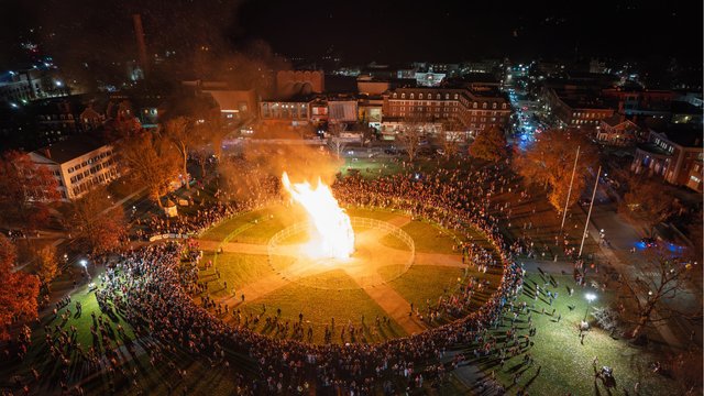 An aerial shot of the bonfire.