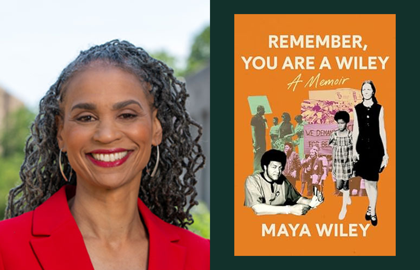 Maya Wiley headshot and memoir book cover collage