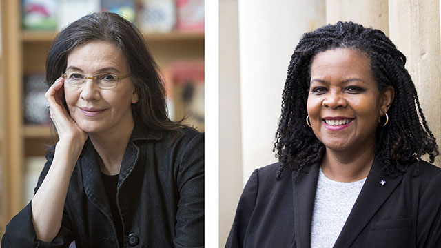 A side-by-side photo of Louise Erdrich and Annette Gordon Reed