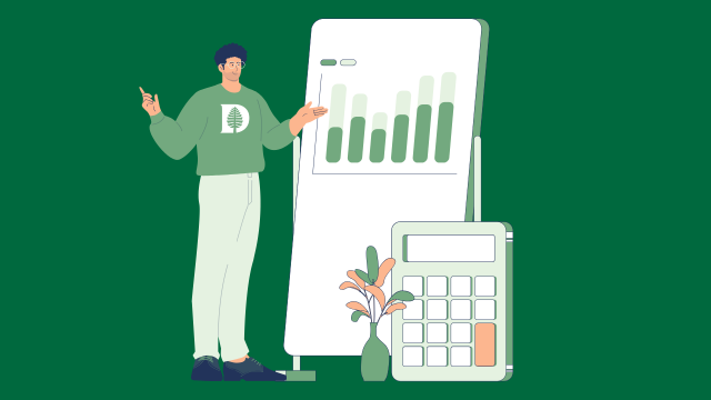 An animation of a person wearing a Dartmouth sweatshirt looking at a chart