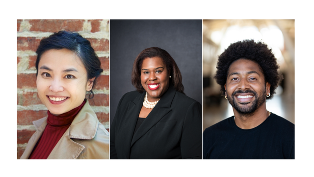 Headshots of the three alumni featured in the story.