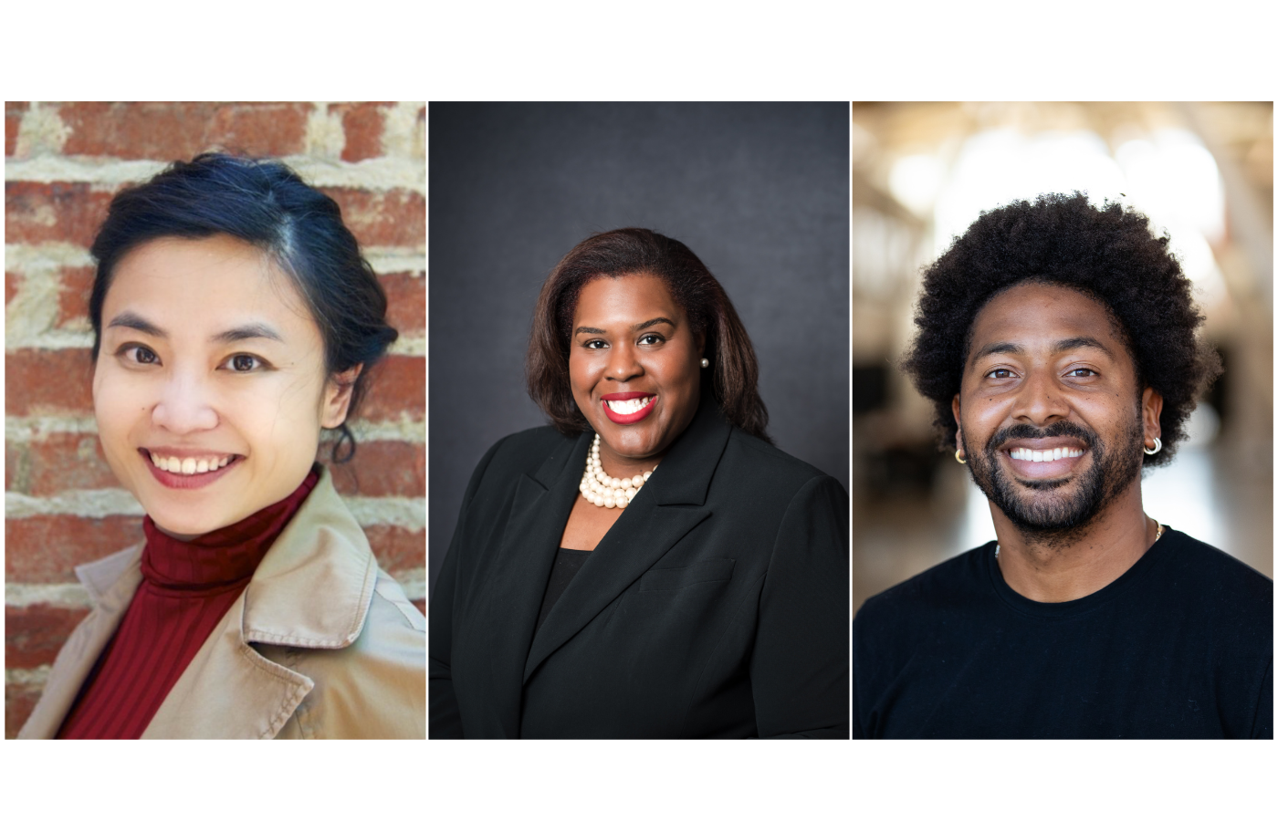 Headshots of the three alumni featured in the story.