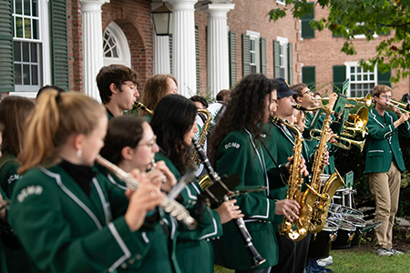 Dartmouth marching band performing at Family Weekend