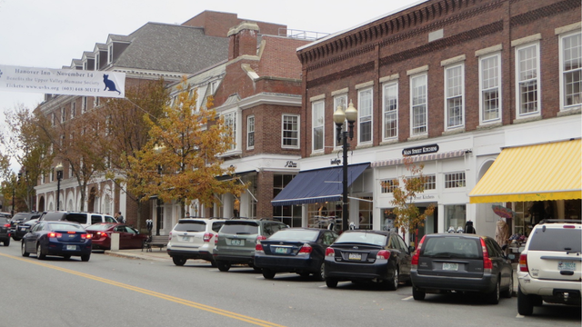 Cars parked along Main Street in Hanover. 