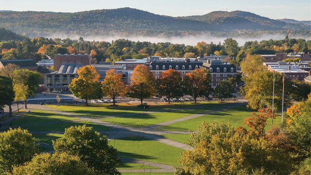 An aerial shot of the green facing the Hanover Inn.