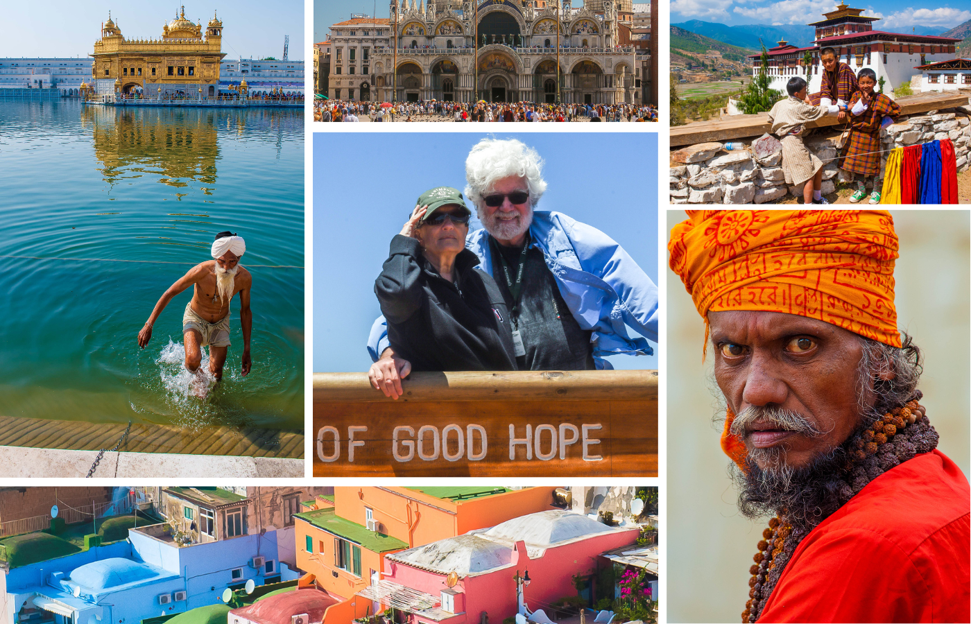 A collage of photos taken by alumnus Bob Davidson on his many international trips.