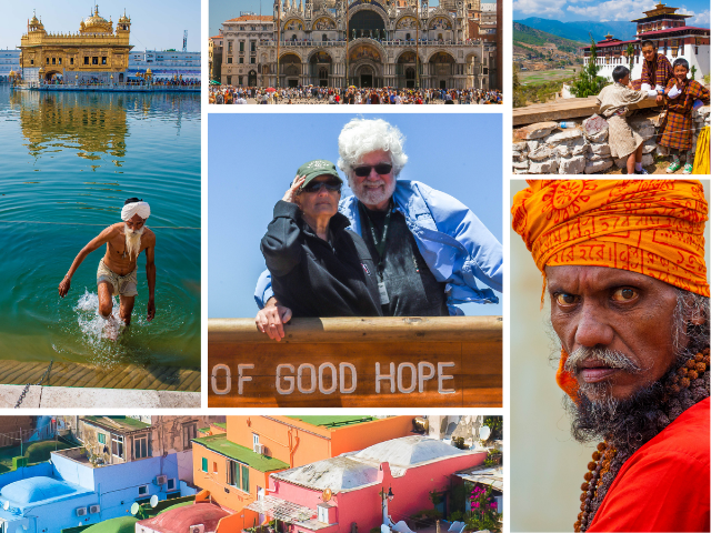 A collage of photos taken by alumnus Bob Davidson on his many international trips.