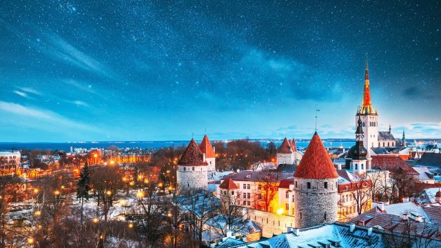 Helsinki at night in the winter