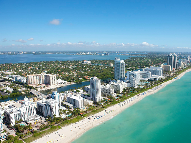Aerial view of Miami coastline