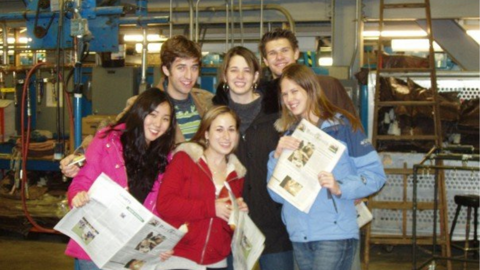 Frances Cha ’07 with The Dartmouth’s senior staff in 2007, during her time as Arts Editor.