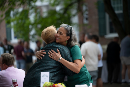 Two people embracing. 