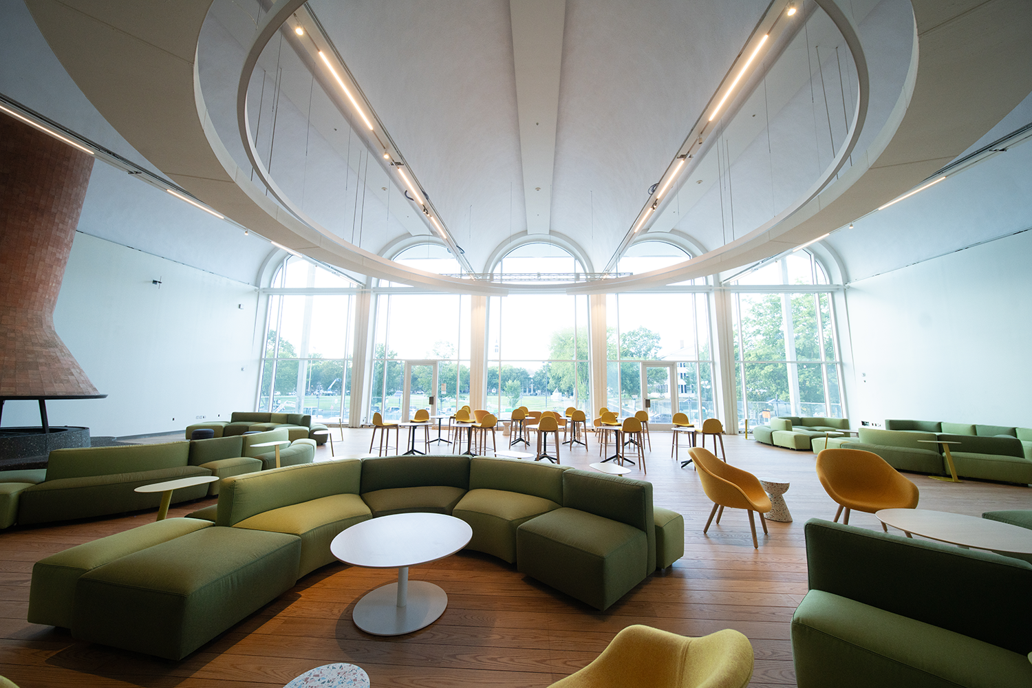 The new Top of the Hop with spectacular arched windows and a circular light fixture.
