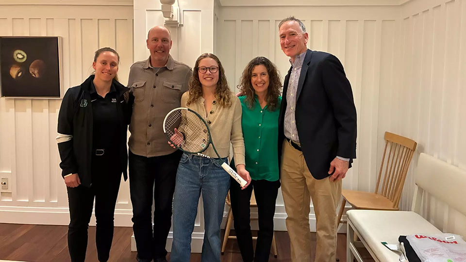 From left, Valeria Nikolaev, Chris Moore, Michela Moore, Gretchen Moore, and Bob Dallis all posing together for a photo