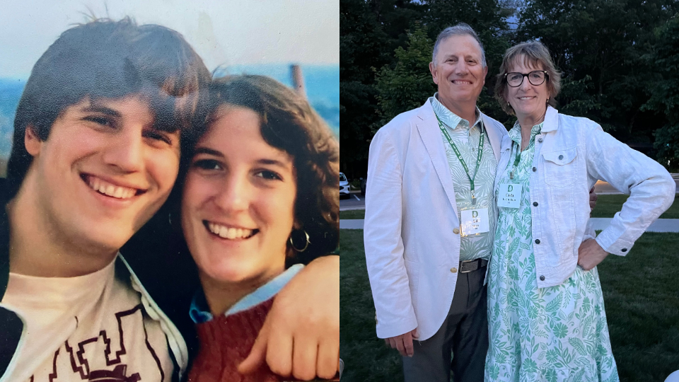 A photo of the Sloans in 1978 and at their recent reunion.