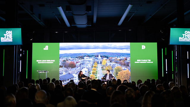 A panoramic view of the screen at an event