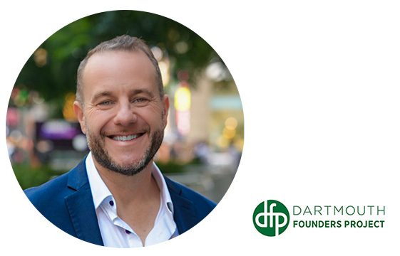 A portrait style head shot of Lloyd Jay Fass next to the Dartmouth Founders Project logo
