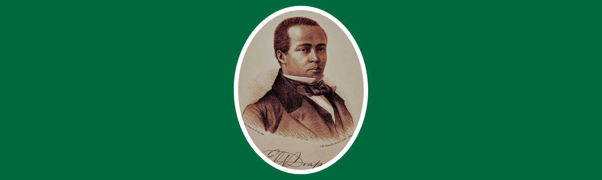A portrait of Edward Garrison Draper 1855 on a Dartmouth green background