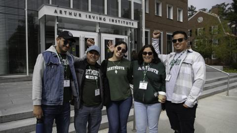 Photo of a group of family members in front of the Irving Institute on Family Weekend