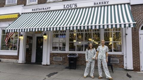 Sleep Saturday founders & sisters stand in front of Lou's Bakery