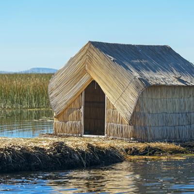 Building structure on floating village near Lake Titicaca, Peru