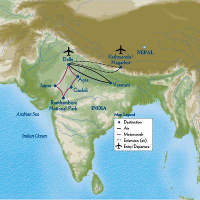 Map of Itinerary for India program