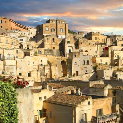 View of buildings along hillside in Southern Italy or Sicily